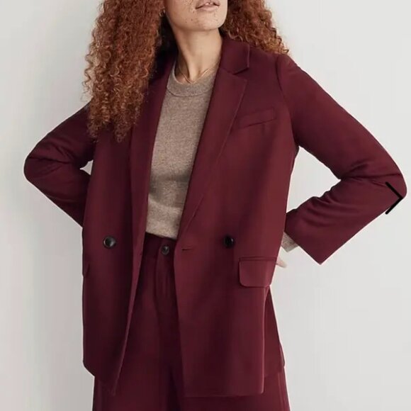 Madewell Caldwell Double Breasted Blazer Red Burgundy Long Classic Jacket - Picture 3 of 9